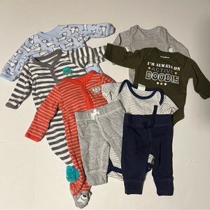 8 Piece Newborn Baby Boy Mixed Lot ~ sleepers, pants, bodysuit NB GUC